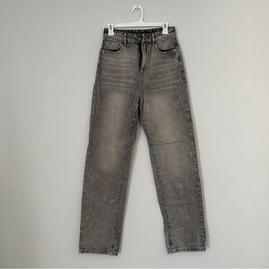 Grey Acid Wash High Waisted Straight Leg Boyfriend Jeans